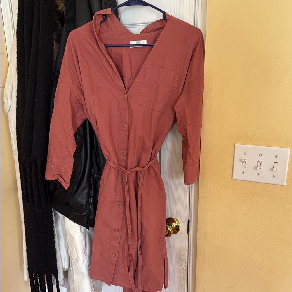 Rust Uniqlo Button-Down Dress with Belt